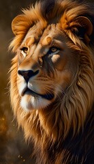 Fototapeta premium Lion face with side position with background painted in male lion