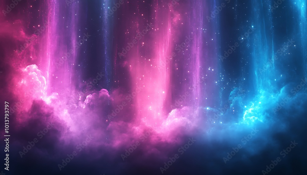 Aufkleber a vibrant display of glowing pink and blue elements, suggesting a mystical, dreamy atmosphere with s