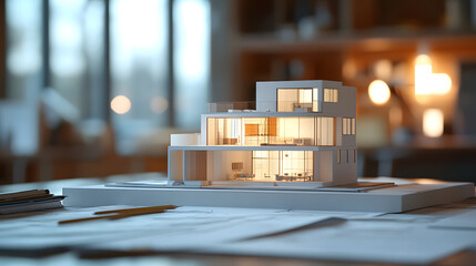 3D miniature model contemporary minimalist luxury new house architectural structural floor plan real estate Mortgage buy purchase rental rent build construction construct home residential property