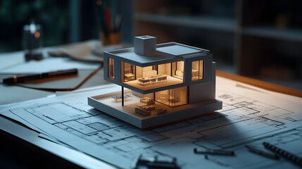 3D miniature model contemporary minimalist luxury new house architectural structural floor plan real estate Mortgage buy purchase rental rent build construction construct home residential property