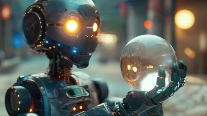 video of splendid fortune teller ai robot is gazing into the future using a mystical crystal ball