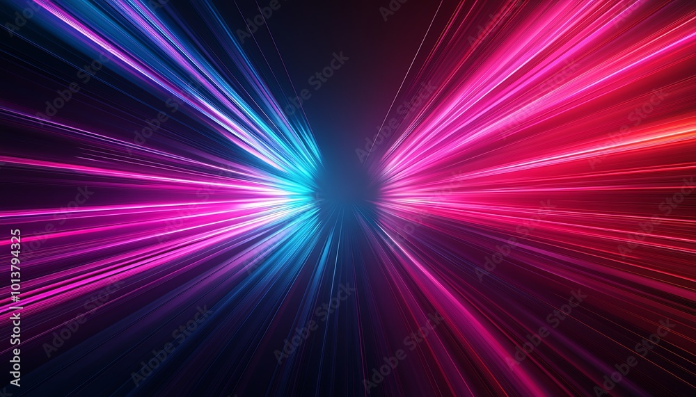 Poster A vibrant burst of neon beams in pink and blue, creating a dynamic, futuristic atmosphere against a dark background.