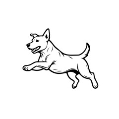 Energetic Jumping Dog Vector Illustration – Detailed Black and White Running Canine Art in Motion – Playful Pet Graphic for Animal Lovers and Designers