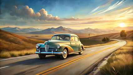 design of vintage a car on the road