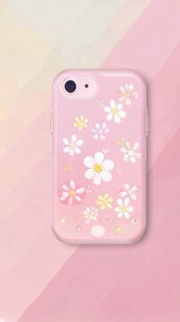Coque de t&eacute;l&eacute;phone rose avec motif floral sur fond pastel