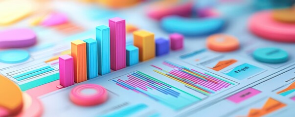 Colorful data visualization with charts and graphs showcasing modern analytics and business intelligence.