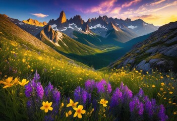 Fototapeta premium breathtaking panoramic views showcasing majestic mountain ranges under clear blue skies lush green valleys, adventure, alpine, backdrop, beauty, climb