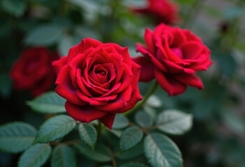 Red roses in garden