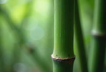 Obraz premium A close-up shot of a bamboo stem against a blurred green background.