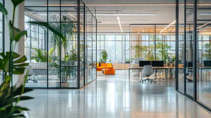 Illustration of business open green modern office daytime daylight. Working culture chill happy enjoy workplace work life balance plant green interior sustainable design contemporary sustainability