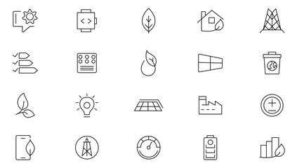 Energy line icon set. Energy, green, technology,  light, light bulb, net zero, eco, sustainable, station, oil factory, transportation. industry line icon set. UI thin line icon pack.