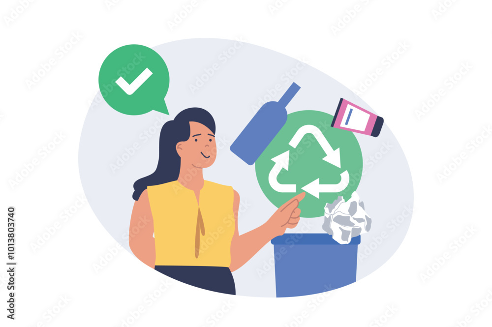 Leinwandbilder ecology concept in modern flat design for web. woman with eco friendly mindset collecting and separa