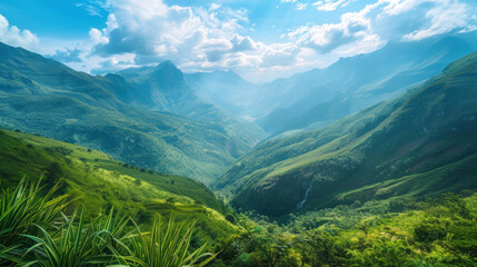 Obraz premium A hidden mountain valley in an underexplored region, with stunning views and untouched wilderness