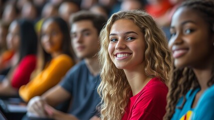 Group of university students attending a virtual seminar nodding along and taking notes while actively participating in a professional development workshop via video conference Large space for text