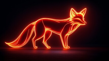 Fototapeta premium sleek glowing neon fox sign stands out casting a warm vibrant light