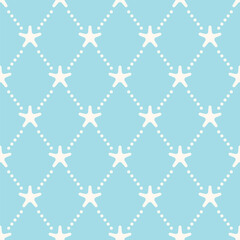 Fototapeta premium Pastel Blue Starfish Net Adorable Nautical Geometric Minimal Seamless Vector Repeat Pattern