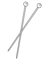 Knitting needles. Knitting needles - vector linear illustration for coloring or logo. Handmade tool - a sign or symbol for identity. Outline.	