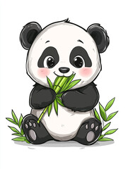 Fototapeta premium A cute panda is holding bamboo, in a simple style illustration with a flat design. 