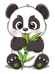 Fototapeta premium A cute panda is holding bamboo, in a simple style illustration with a flat design. 