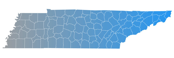 Tennessee administrative map. counties map of Tennessee, blank Map, empty map of Tennessee