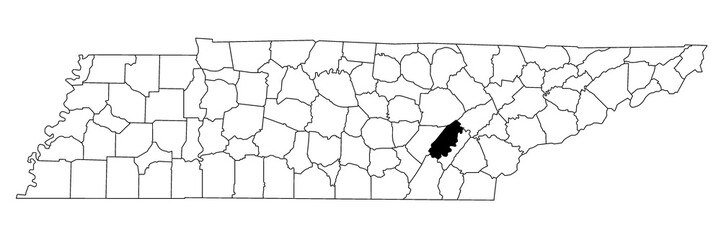Map of Rhea County in Tennessee state on white background. single County map highlighted by black colour on Tennessee map. UNITED STATES, US.