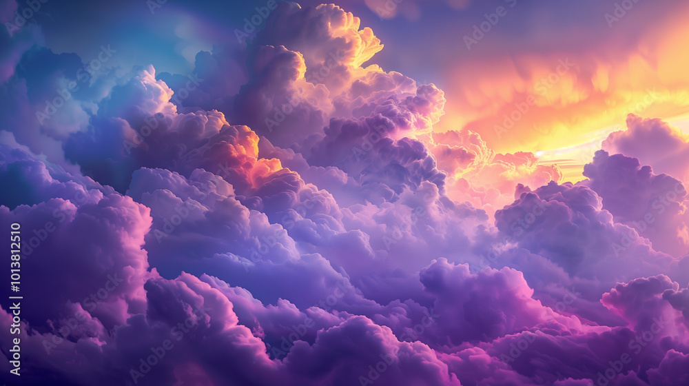 Wall mural Bright, colorful clouds fill the sky, creating a trendy and eye-catching background with vibrant and lively tones.

