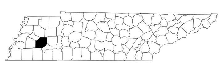 Map of Madison County in Tennessee state on white background. single County map highlighted by black colour on Tennessee map. UNITED STATES, US.