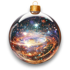 Christmas glass bauble with a galaxy inside, clipart on transparent background