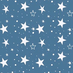 Obraz premium Hand-painted maroon stars with delicate white dots on a blue background, creating a seamless pattern influenced by cozy folk art.