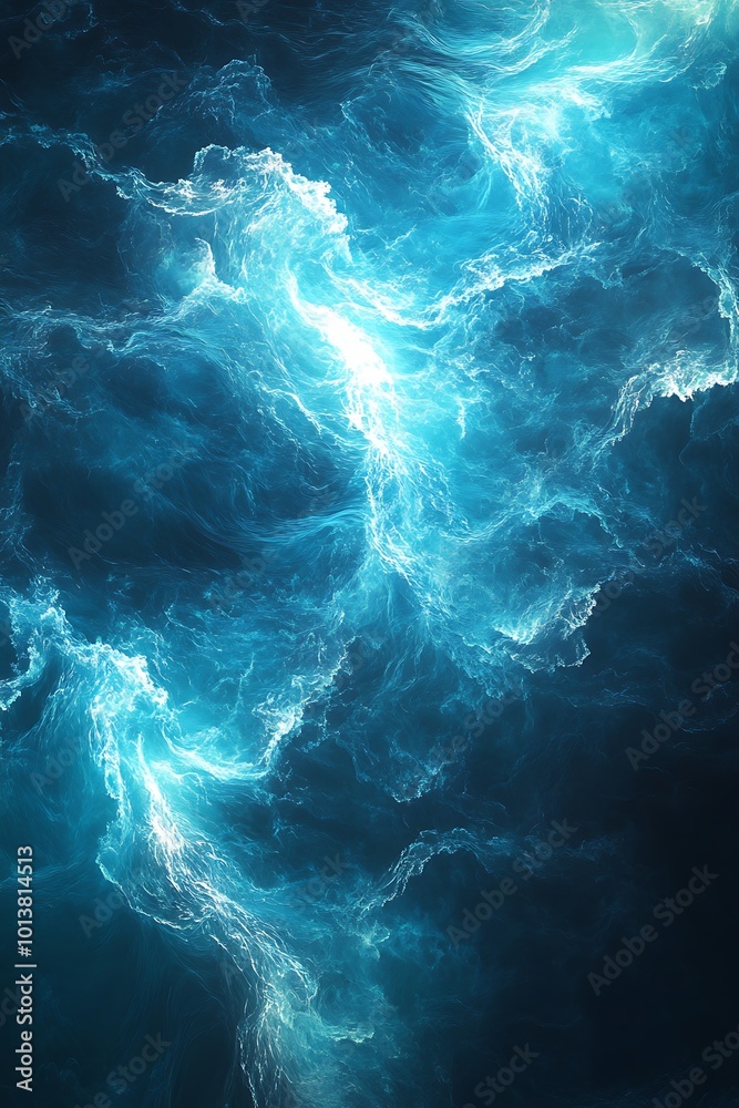 Poster a mesmerizing swirl of blue light and energy, resembling a cosmic scene filled with vibrant waves an
