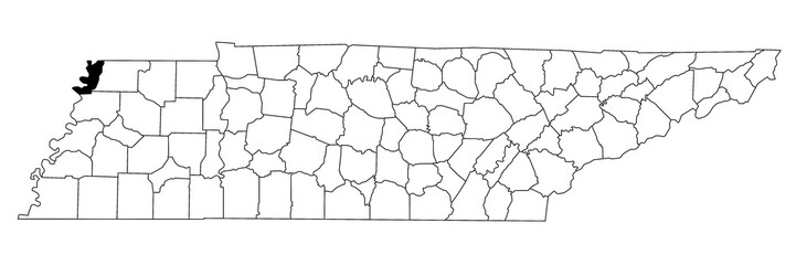 Map of lake County in Tennessee state on white background. single County map highlighted by black colour on Tennessee map. UNITED STATES, US.