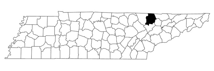 Map of Campbell County in Tennessee state on white background. single County map highlighted by black colour on Tennessee map. UNITED STATES, US.
