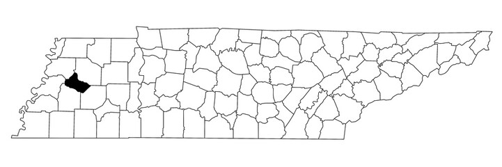 Map of Crockett County in Tennessee state on white background. single County map highlighted by black colour on Tennessee map. UNITED STATES, US.