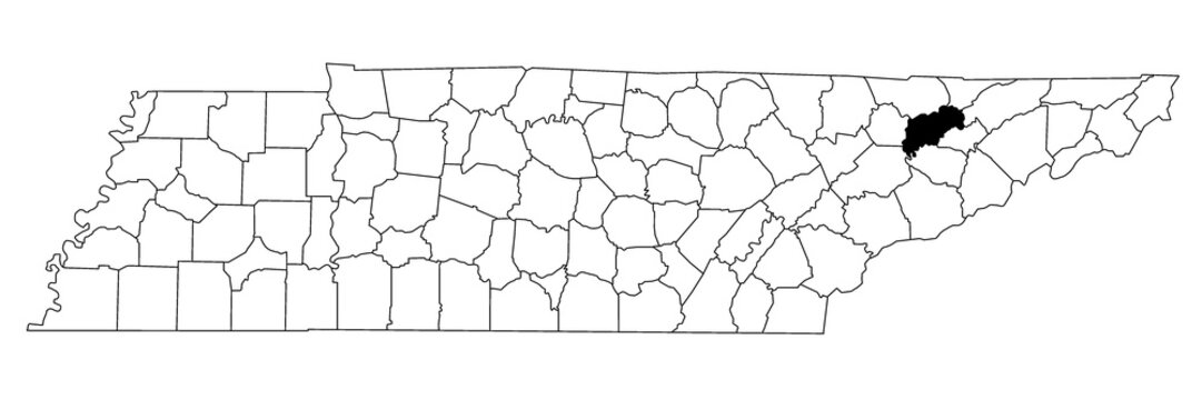 Map of Grainger County in Tennessee state on white background. single County map highlighted by black colour on Tennessee map. UNITED STATES, US.