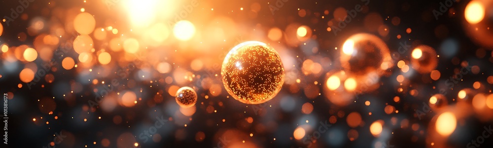 Poster A mesmerizing abstract image featuring glowing orbs and lights, creating a vibrant, dynamic atmosphere with warm tones and sparkles.