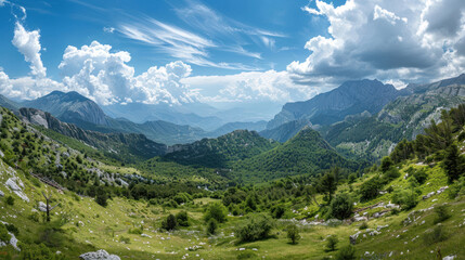 Fototapeta premium A panoramic view of an underexplored mountain region, with unspoiled natural beauty and no signs of development