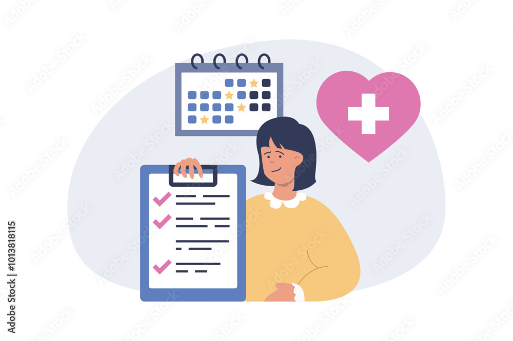 Aufkleber insurance concept in modern flat design for web. woman using healthcare policy and medical savings p