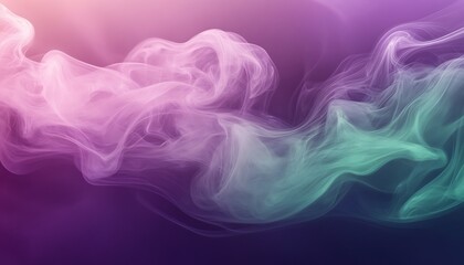 Fototapeta premium A colorful abstract swirl of smoke or mist in shades of purple and green, creating a dreamy, ethereal atmosphere.