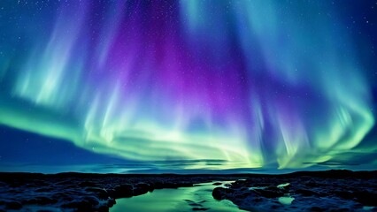 Naklejka premium Northern lights or Aurora borealis in the sky