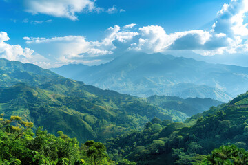 Obraz premium A panoramic view of mountains in an emerging travel destination, offering untouched landscapes and natural beauty