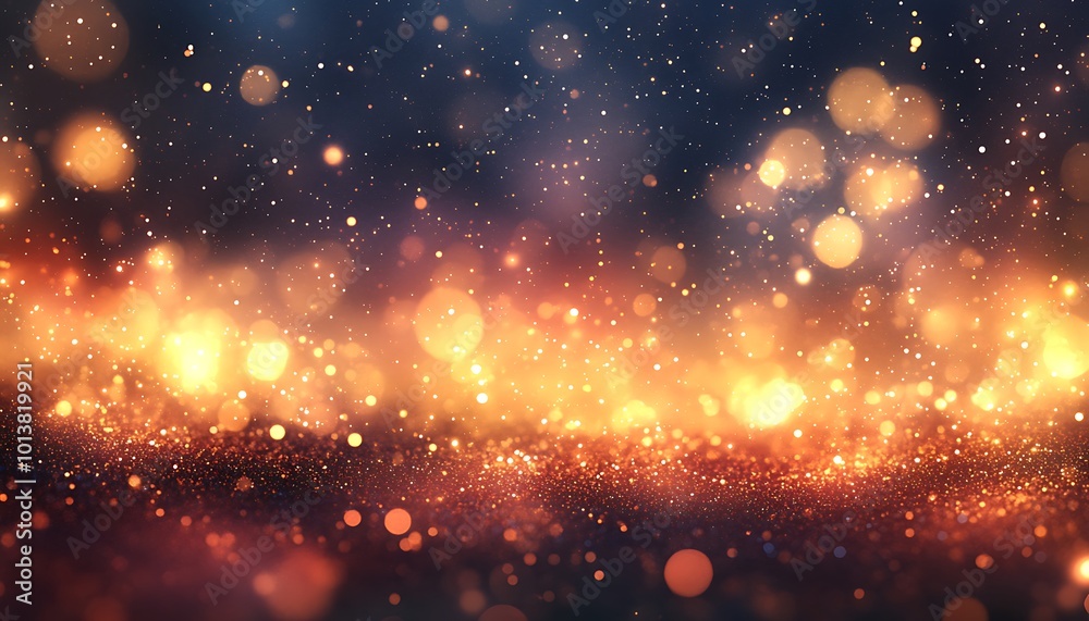 Poster A vibrant background of glowing particles and bokeh lights, creating an enchanting atmosphere with warm, golden hues.