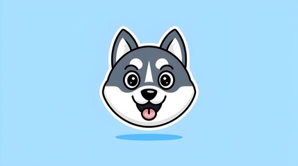Cute Cartoon Husky Dog Head Illustration   Happy Pet Animal Design