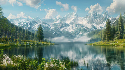 Fototapeta premium A peaceful mountain landscape with calming views of distant peaks, perfect for therapeutic environments