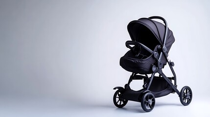 Black Baby Stroller on a White Background