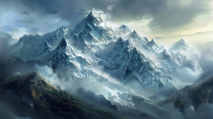 Obraz premium A rare glimpse of a secluded mountain range in an underexplored part of the world, with dramatic peaks and valleys