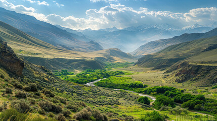 Fototapeta premium A rare photo of an isolated mountain valley, showcasing the untouched beauty of the natural landscape