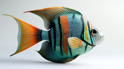 Naklejka premium Colorful Angelfish with Orange and Blue Stripes Isolated on White Background