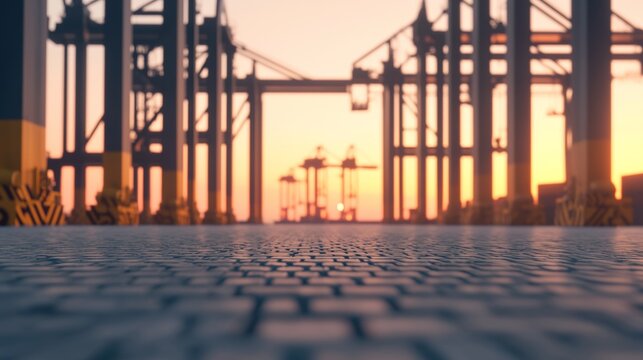 Empty Port with Idle Cranes at Sunset