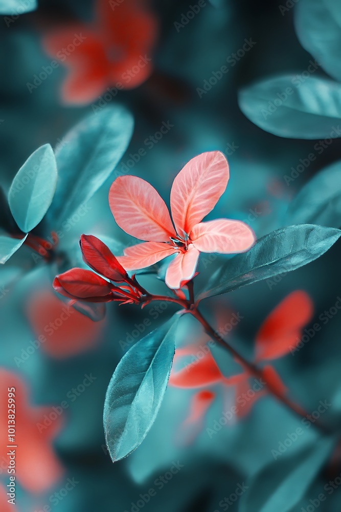 Canvas Prints Pink flower with teal leaves close up nature spring background wallpaper