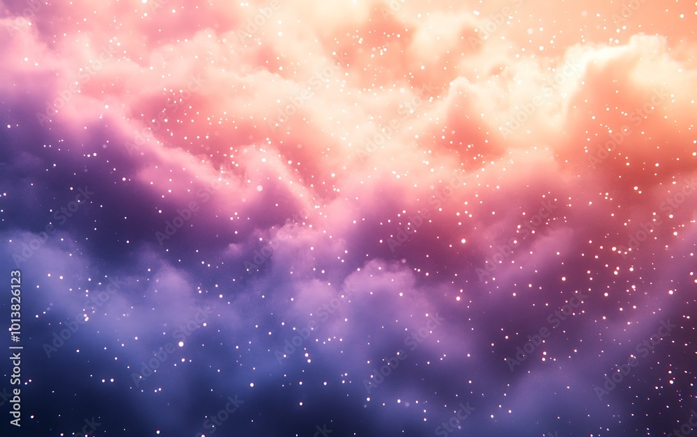 Aufkleber A vibrant sky filled with colorful clouds and shimmering particles, creating a dreamy, ethereal atmosphere.